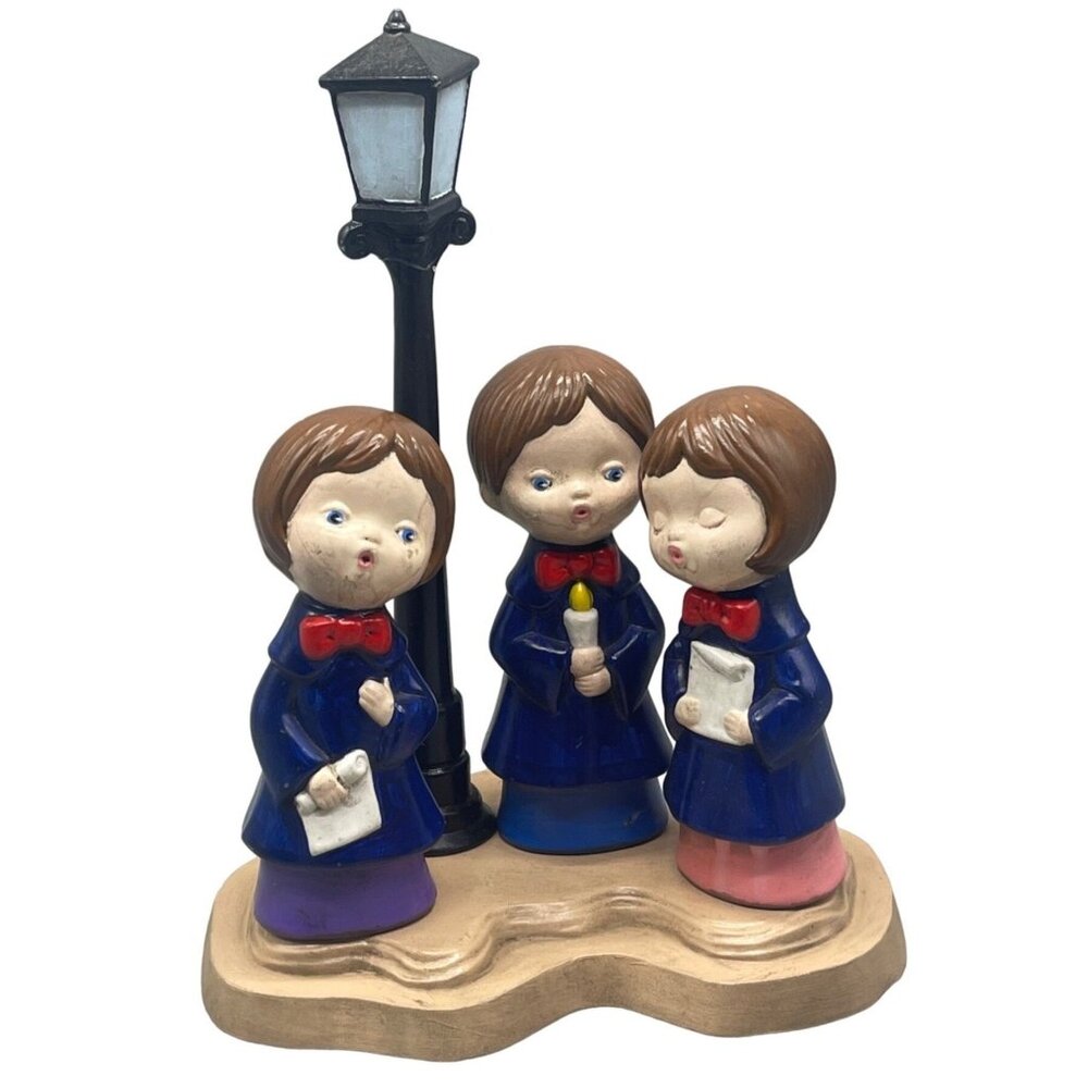 Vintage Christmas figurines Carolers lamp post stand Hand Painted Ceramic READ
